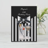 40th Birthday Party Black White stripe Bow stropda Kaart (Staand voorkant)