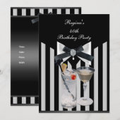 40th Birthday Party Black White stripe Bow stropda Kaart (Voorkant / Achterkant)