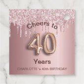 40th Birthday party blush roze roze roos glitter d Bedankjes Labels (Achterkant)