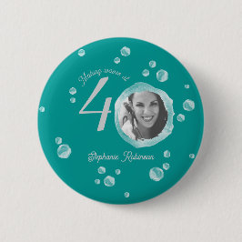 40th Birthday Party Bubble Dark Teal  Ronde Button 5,7 Cm