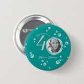 40th Birthday Party Bubble Dark Teal  Ronde Button 5,7 Cm (Voorkant /achterkant)