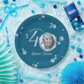 40th Birthday Party Bubble Twilight Blue Papieren Bordje (Feest)