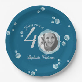 40th Birthday Party Bubble Twilight Blue Papieren Bordje