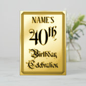 40th Birthday Party — Elegant Script + aangepaste Folie Uitnodiging (Staand Voorkant)