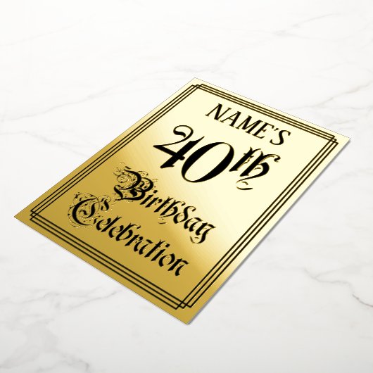 40th Birthday Party — Elegant Script + aangepaste  Folie Uitnodiging (Gedraaid)