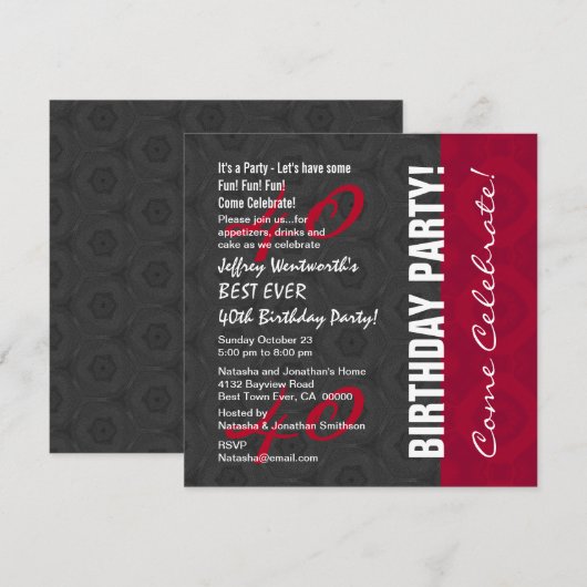 40th Birthday Party Elegant Script Numbers W14 Kaart (Voorkant / Achterkant)