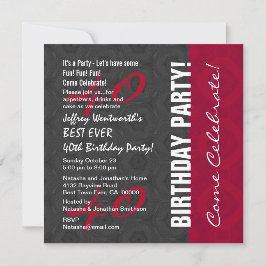 40th Birthday Party Elegant Script Numbers W14 Kaart (Voorkant)