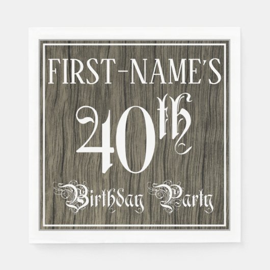 40th Birthday Party — Fancy script, Faux Wood Kijk Servet (Voorkant)