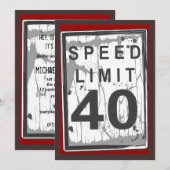 40th Birthday Party Grungy Speed Limit Sign Kaart (Voorkant / Achterkant)