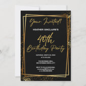 40th Birthday Party Invitation Gold and Black Kaart (Voorkant)
