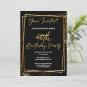 40th Birthday Party Invitation Gold and Black Kaart (Staand voorkant)
