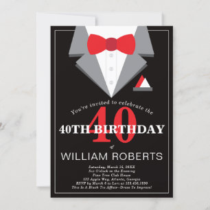40th Birthday Party Invitation, Tuxedo Kaart