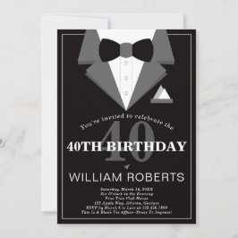 40th Birthday Party Invitation, Tuxedo Kaart