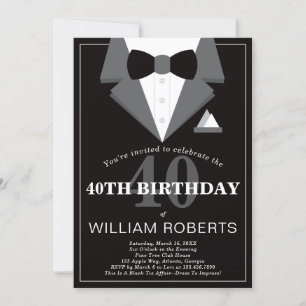 40th Birthday Party Invitation, Tuxedo Kaart