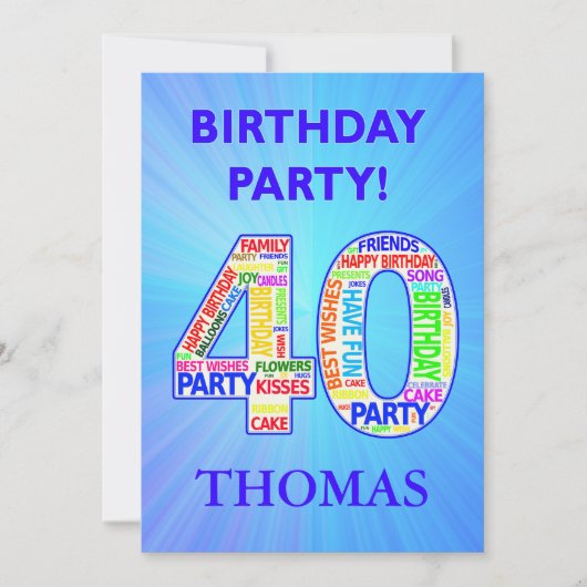 40th Birthday Party Invitation Voeg een naam toe Kaart (Voorkant)