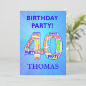 40th Birthday Party Invitation Voeg een naam toe Kaart (Staand voorkant)