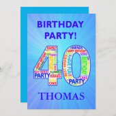 40th Birthday Party Invitation Voeg een naam toe Kaart (Voorkant / Achterkant)