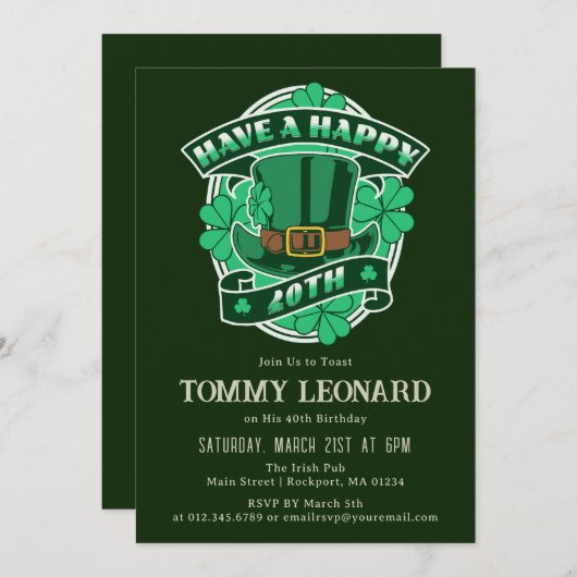 40th Birthday Party Leprechaun Pet Shamrock Iers Kaart (Voorkant / Achterkant)