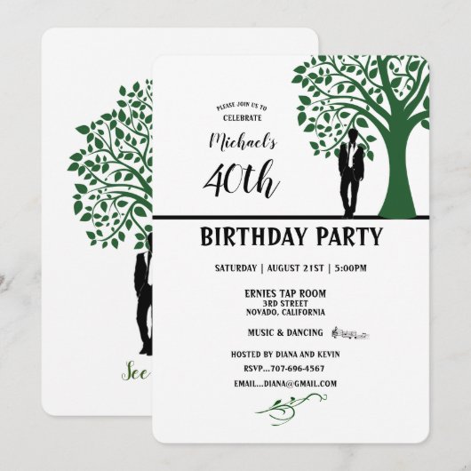 40th Birthday Party Man Silhouette van Tree Kaart (Voorkant / Achterkant)