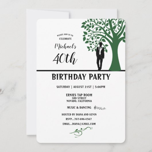 40th Birthday Party Man Silhouette van Tree Kaart (Voorkant)