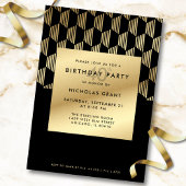 40th Birthday Party Modern Black and Gold Foil Kaart