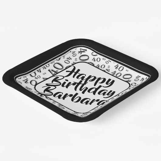 40th Birthday Party Number Pattern Black/White Papieren Bordje (Gebogen)
