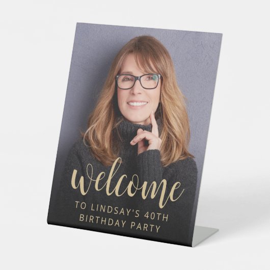 40th Birthday Party Photo Welcome Reclamebord Met Voetstuk (Voorkant)