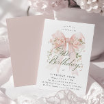 40th Birthday Party Pink Coquette Bow Rose Floral Kaart<br><div class="desc">A large blush pink coquette bow is decorated with elegant pink roses on this birthday invitation. Classic script calligraphy lets your guests know it's a milestone birthday. Easy to personalize with your party details.</div>