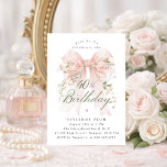 40th Birthday Party Pink Coquette Bow Rose Floral Kaart<br><div class="desc">A large blush pink coquette bow is decorated with elegant pink roses on this birthday invitation. Classic script calligraphy lets your guests know it's a milestone birthday. Easy to personalize with your party details.</div>