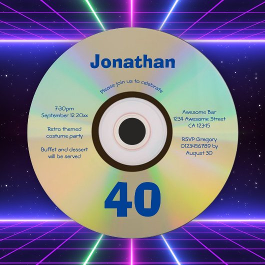 40th Birthday Party Retro 90s Music Thed Faux CD Kaart