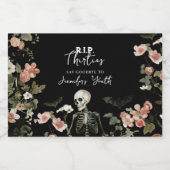 40th Birthday Party RIP Skeleton Roze Bloemen Likeurfles Etiket (Enkel label)