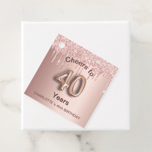 40th Birthday party roos goudzige glitterdruppels Bedankjes Labels (In situ)