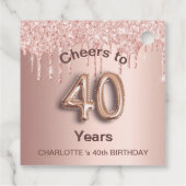 40th Birthday party roos goudzige glitterdruppels Bedankjes Labels (Achterkant)