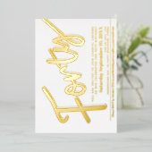 40th Birthday party white met gouden script Folie Uitnodiging (Staand Voorkant)