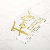 40th Birthday party white met gouden script Folie Uitnodiging (Gedraaid)