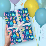 40th Birthday Pastel Blue Cake Cadeaus Ballonnen Inpakpapier Vel<br><div class="desc">Veertigste verjaardag helderroze,  blauw,  groen,  paarse en oranje feesttaart,  cadeaus en ballonnen. Elk cadeau heeft het nummer 40 de verjaardagspersoon voelt zich speciaal. Andere zoete dingen zoals vlinders,  bloemen,  xo's en harten worden toegevoegd door het patroon.  inpakpapier voor een 40e verjaardagsviering.</div>