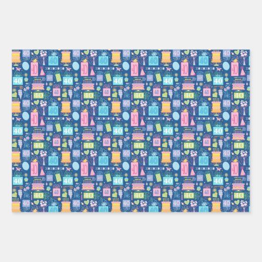 40th Birthday Pastel Blue Cake Cadeaus Ballonnen Inpakpapier Vel (Voorkant 2)