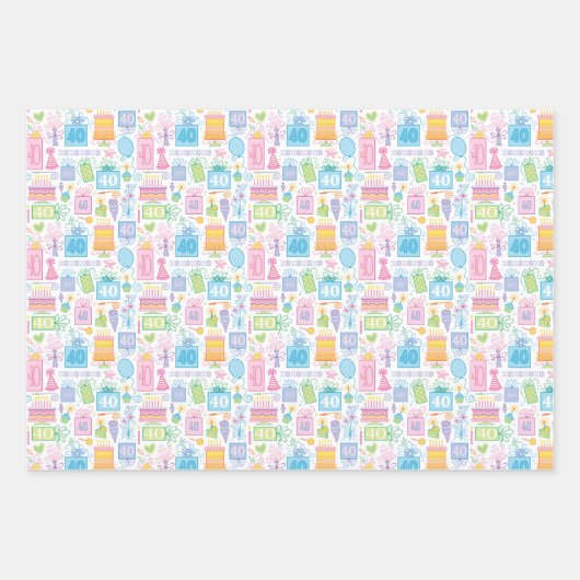 40th Birthday Pastel Roze Cake Cadeaus Ballonnen W Inpakpapier Vel (Voorkant)