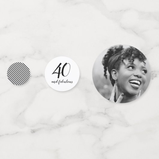40th Birthday Photo Black White Party Confetti (Voorkanten)