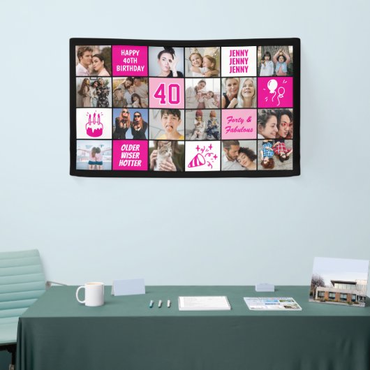 40th Birthday Photo Collage Custom Pink Black Spandoek (Beurs)