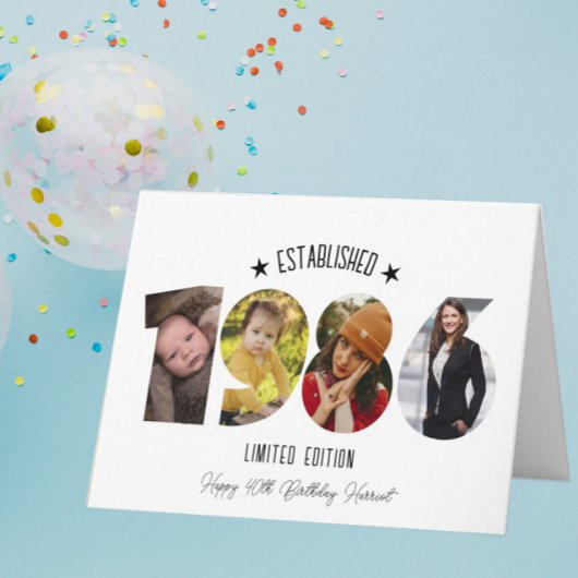 40th birthday Photo Collage established 1986 Bedankkaart