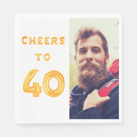40th birthday photo gold balloons cheers luncheon servet (Voorkant)