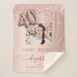 40th birthday photo rose gold glitter friends sherpa deken<br><div class="desc">A gift for a girly and glamorous 40th birthday from her best friends. A rose gold, pink gradient background with elegant rose gold colored faux glitter drips, paint dripping look. Personalize and add your own high quality photo of the birthday girl, and your own names. The text: The name of...</div>