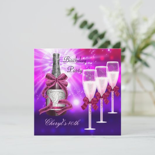 40th Birthday Pink Champagne Glasses Kaart (Staand voorkant)