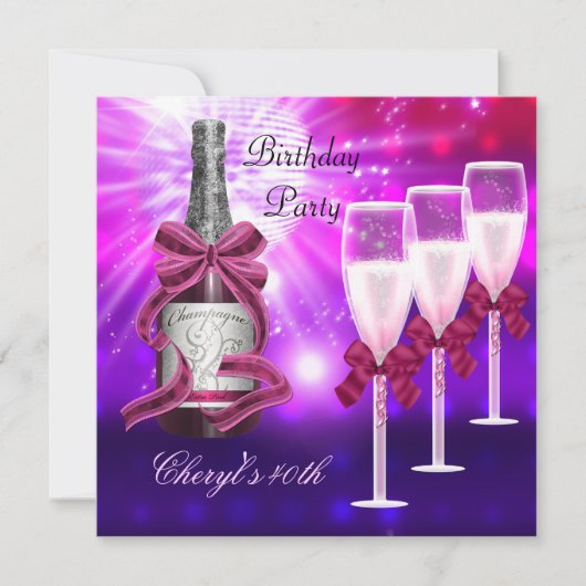 40th Birthday Pink Champagne Glasses Kaart (Voorkant)