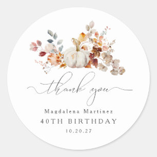 40th Birthday Pumpkin Herfst Flower Bedankt Ronde Sticker