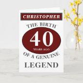 40th Birthday Red Genuine Legend Jouw naam toevoeg Kaart (Gele Bloem)