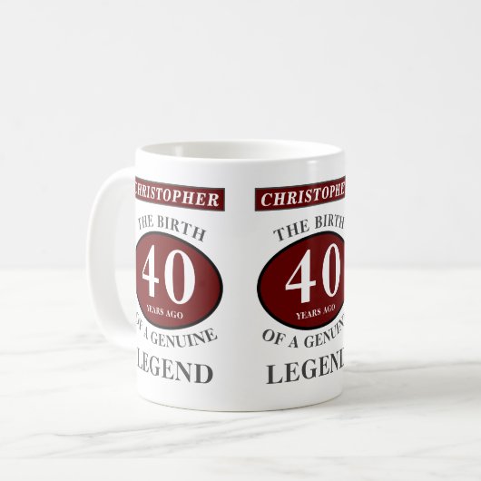 40th Birthday Red Genuine Legend Jouw naam toevoeg Koffiemok (Voorkant links)