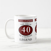 40th Birthday Red Genuine Legend Jouw naam toevoeg Koffiemok (Links)