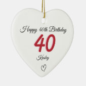 40th Birthday Red Shadow Monogram heart Keramisch Ornament (Rechts)